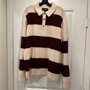 Banana Republic Cream and Burgundy Stripe Polo Sweater